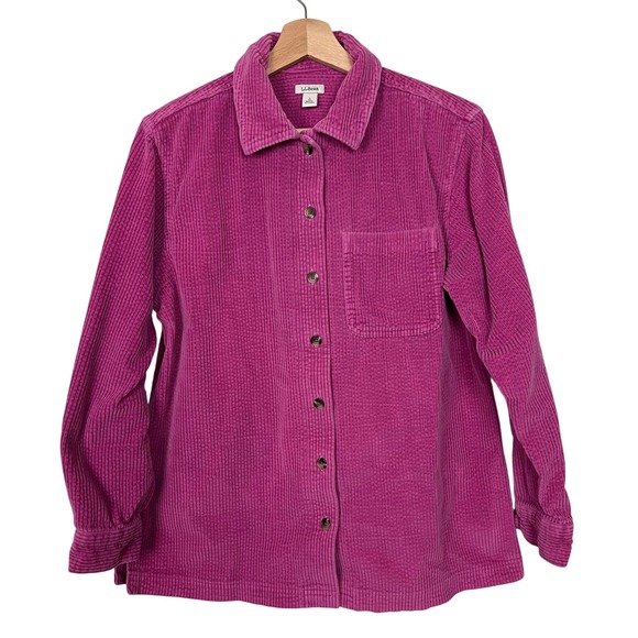 L.L. Bean Tops - LL Bean Womens Small Magenta Pink Wide Wale Corduroy Button Down Shacket Shirt